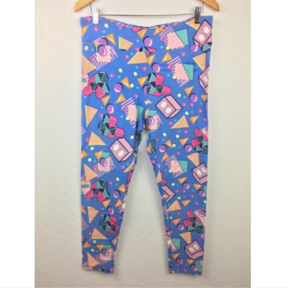 LuLaRoe Bright Blue Geometric Retro Print Leggings